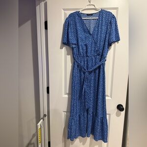 Blue Floral Wrap Dress